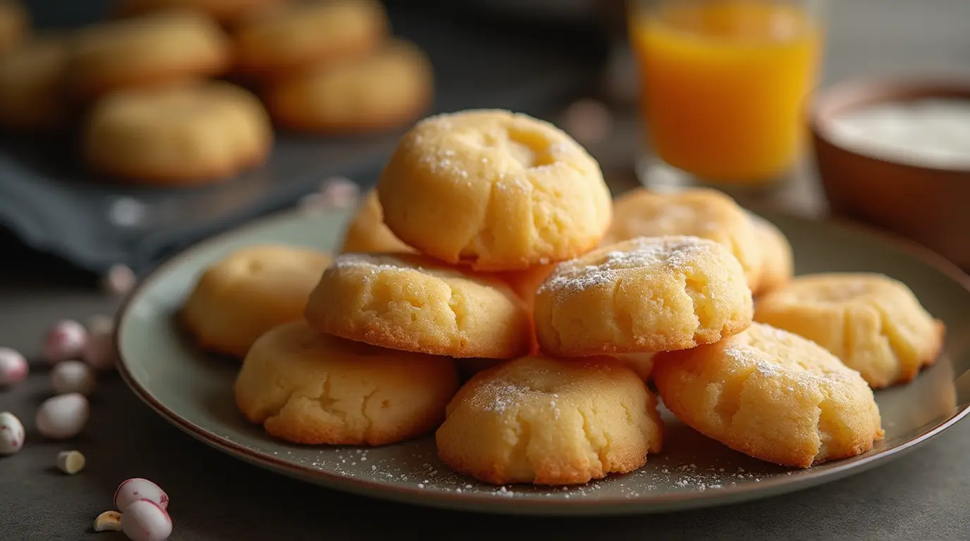 A plate of Kentucky Butter Cake Cookies served with a drizzle of glaze