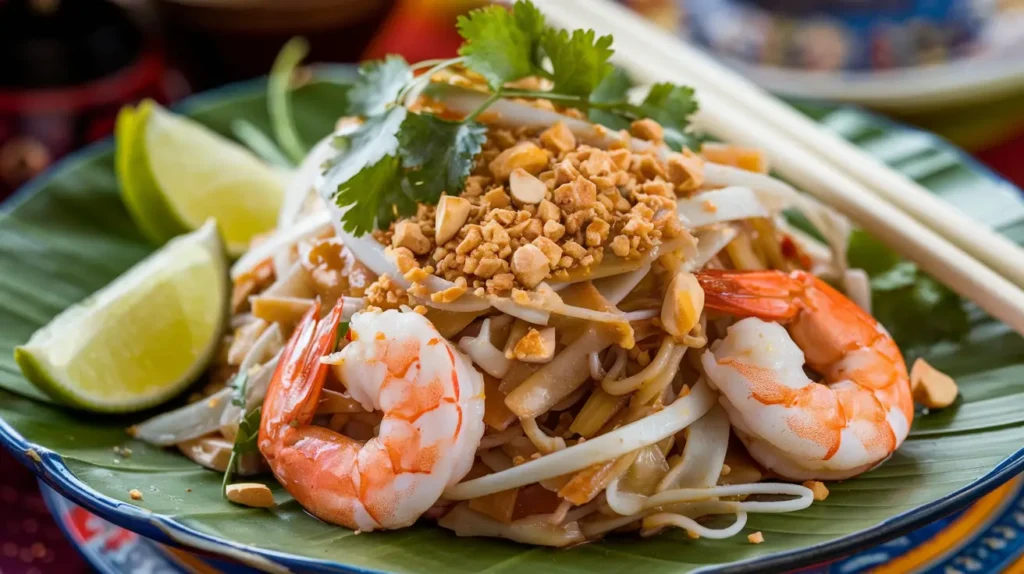 Shrimp Pad Thai served on a plate