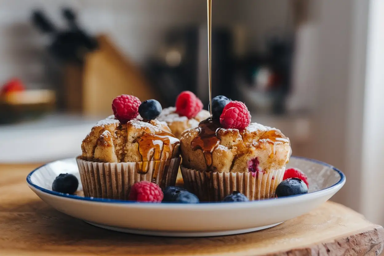 Delicious baked cinnamon French toast muffins on a plate.