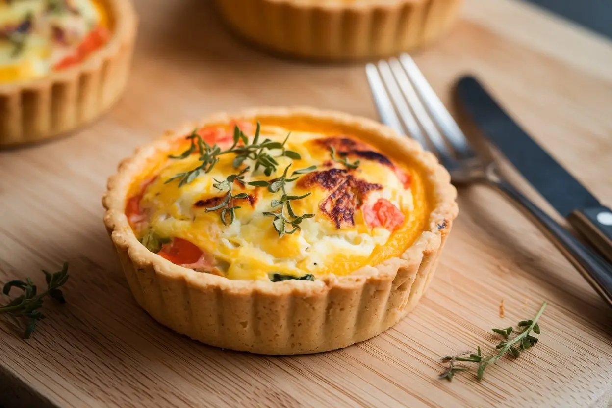 Mini quiche on a cutting board