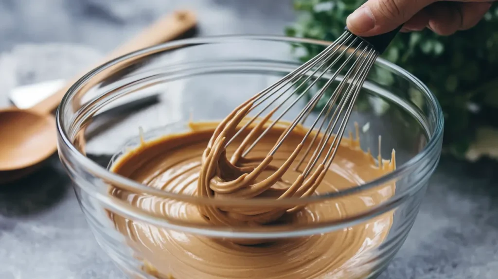 Brown sugar and butter icing in a glass bowl