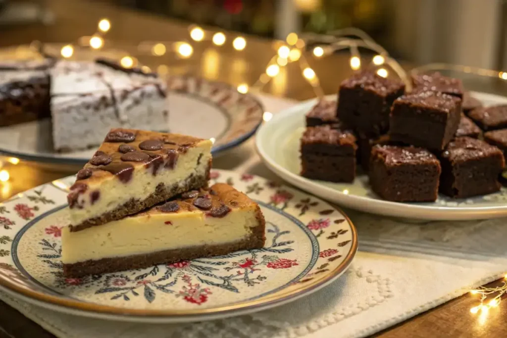 Desserts featuring cheesecake and brownies