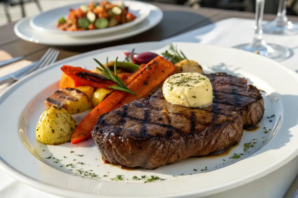 Delmonico Steak with Garlic Butter and Vegetables