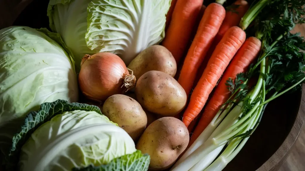 Fresh cabbage soup ingredients ready for cooking