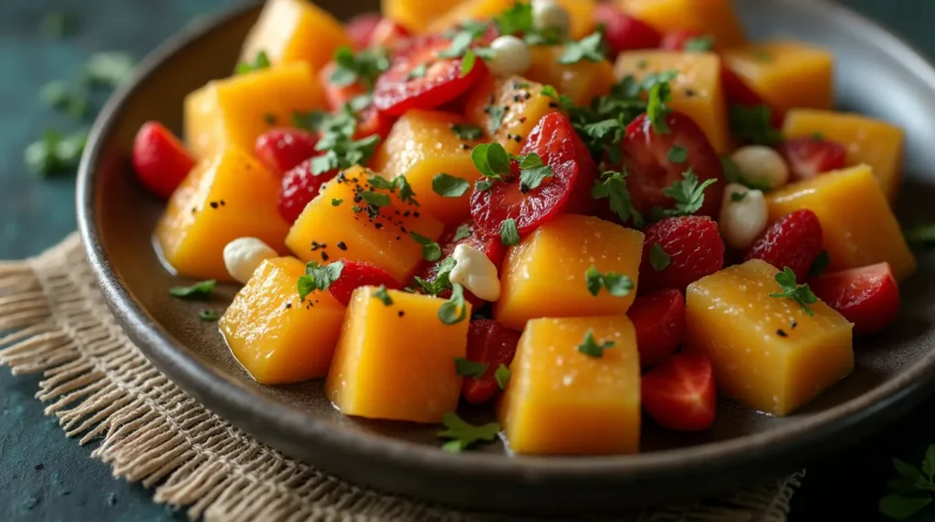 Ingredients for Mexican fruit salad on a kitchen counter.