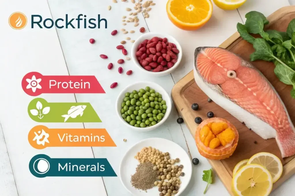 Nutritional benefits of rockfish infographic.