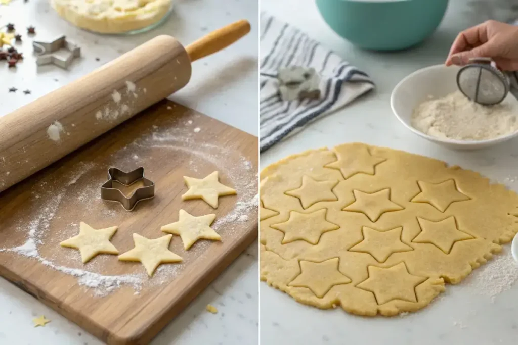 Rolling out dough for star-shaped cookies.