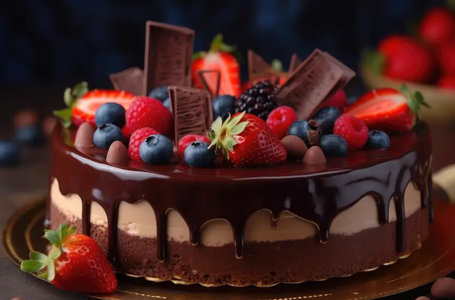 Chocolate covered strawberry cake with ganache and chocolate-dipped strawberries.