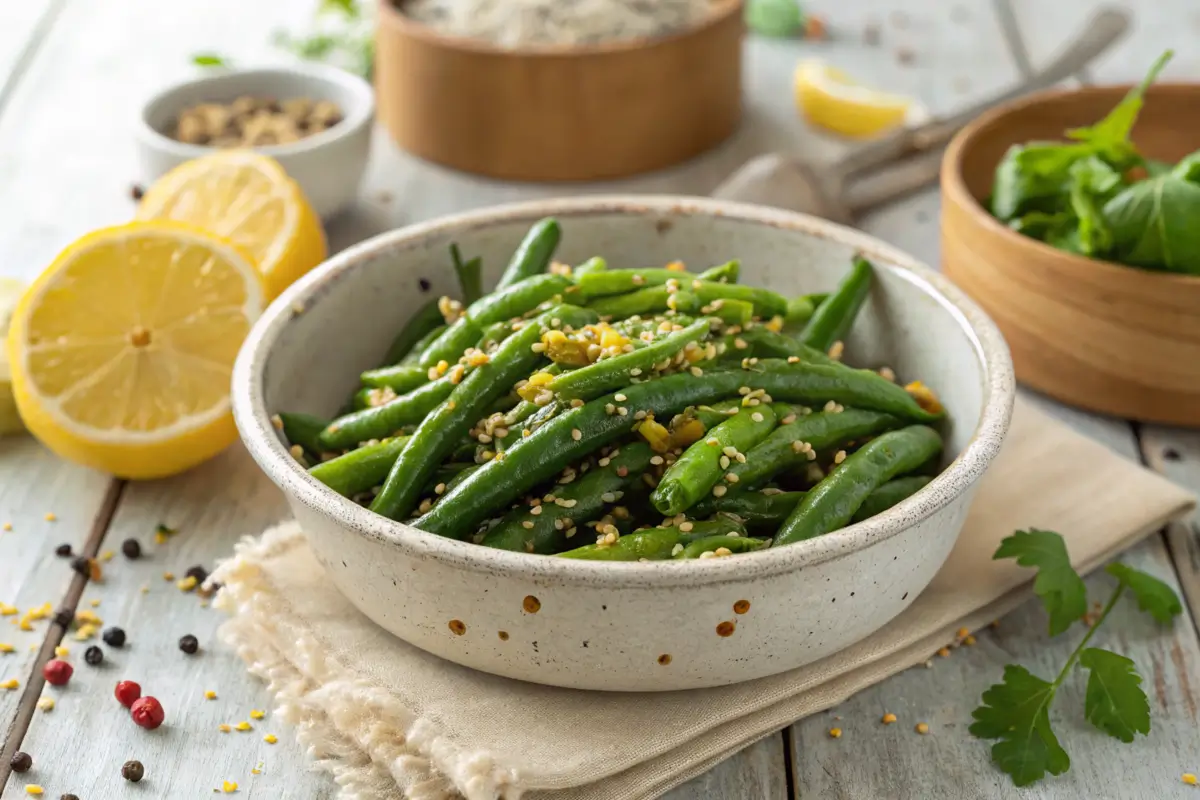 Fresh green beans sautéed with garlic and lemon zest.