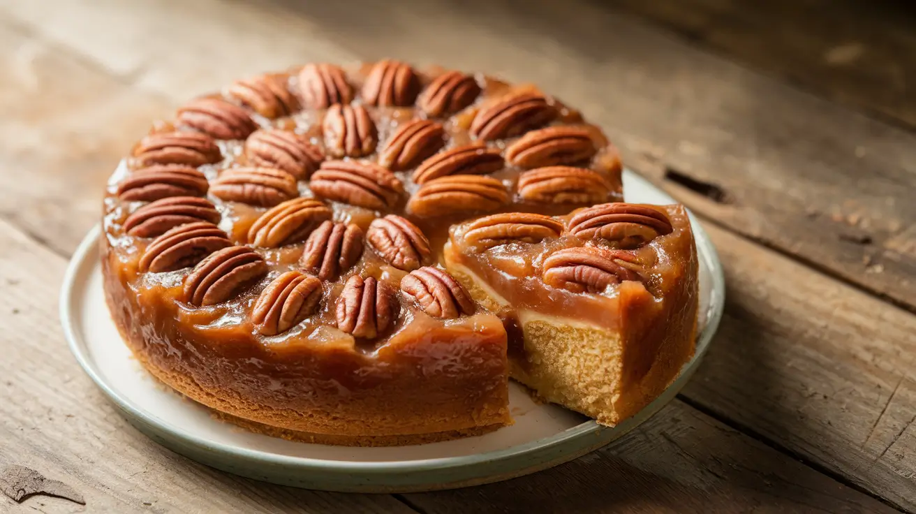 Pecan upside down cake with caramelized pecans