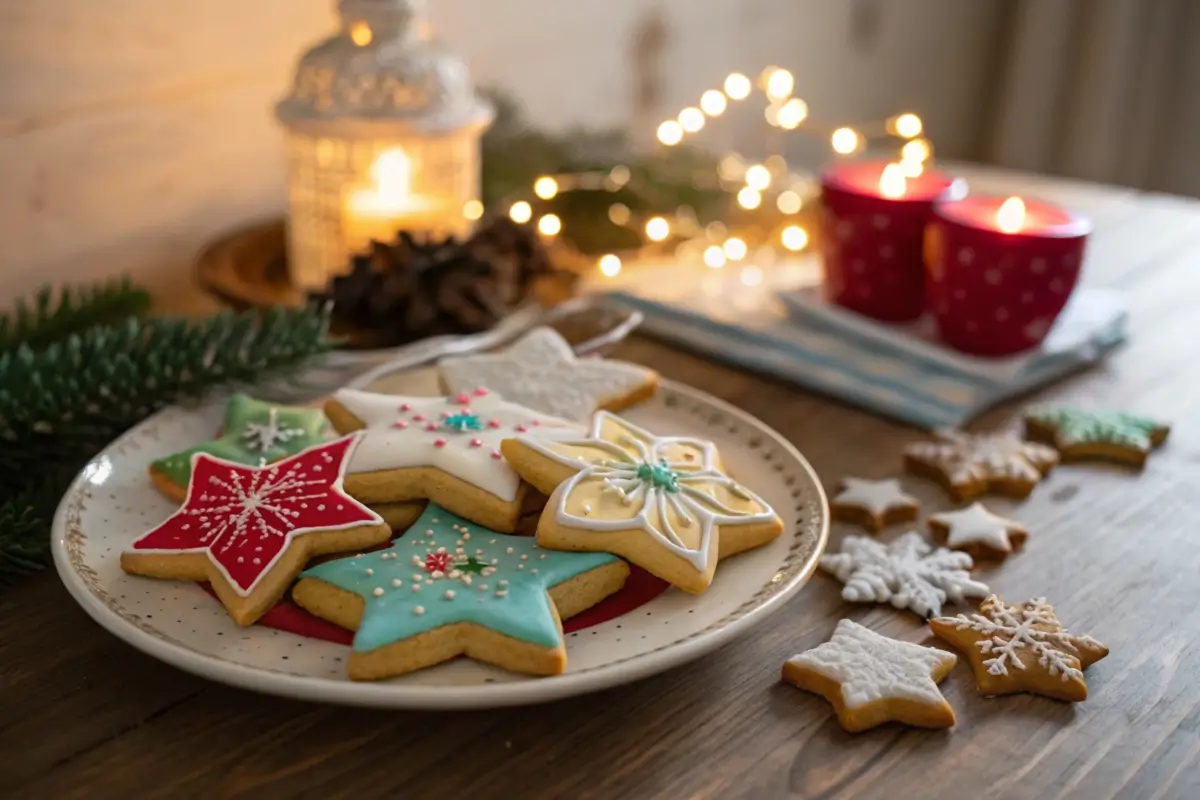 Plate of colorful star-shaped cookies.