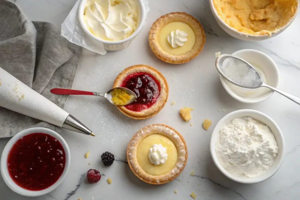  Filling pastries with custard, jam, and cream cheese.