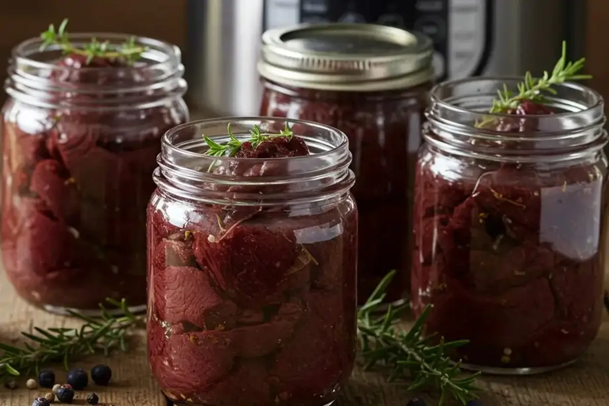 Jars of Canning Venison with Spices