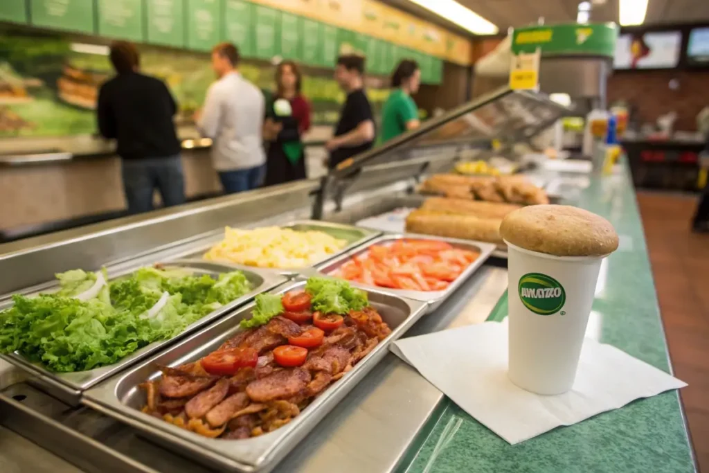 Subway Counter with Fresh Ingredients and BLT Sandwich