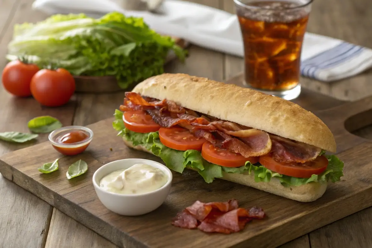 Subway BLT Sandwich on Wooden Table