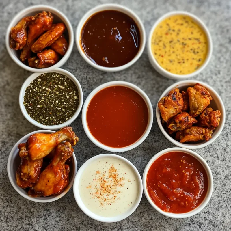 Different sauces and seasonings for frozen chicken wings